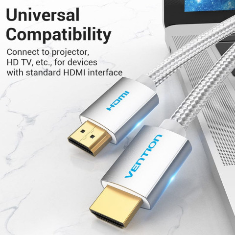Кабель HDMI M - M, 10.0 м, V2.0, 4K 60Гц, обплетення, Silver Metal Type Vention