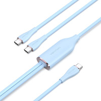 Кабель USB 2.0 Type-C M - 2хType-C M Y-Splitter 1.5м 100W Blue Silicone Type Vention