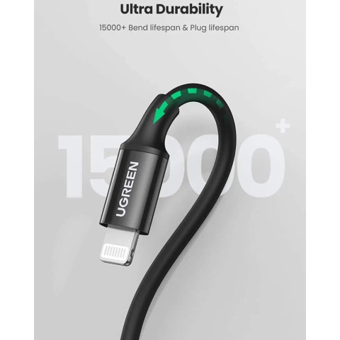 Кабель USB 2.0 Type-C M-Lightning M, 2 м, 3A, Nickel Plating ABS Shell Чорний, US171 UGREEN