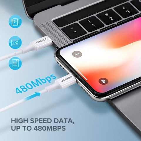 Кабель USB 2.0 Type-C M-Lightning M, 1 м, 3A, Nickel Plating ABS Shell Білий, US171 UGREEN
