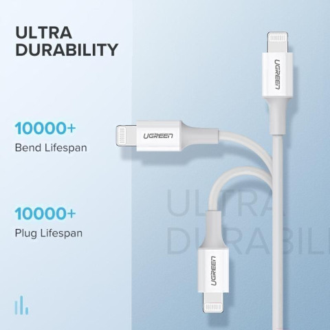 Кабель USB 2.0 Type-C M-Lightning M, 1 м, 3A, Nickel Plating ABS Shell Білий, US171 UGREEN