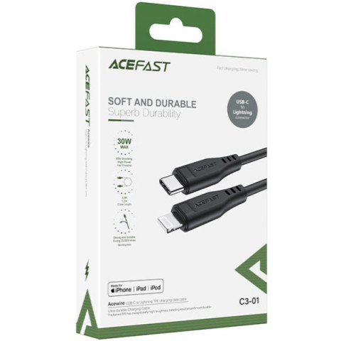 Кабель USB 2.0 Type-C-Lighting, 1,2 м, 3.0A, TPE C3-01 Black Acefast