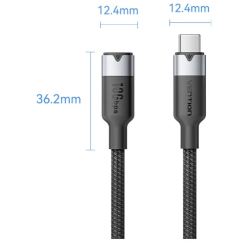 Кабель продовжувач USB 3.2 Gen2 Type-C M-F 1.0 м 100W 10Gbps 4K60HZ Vention