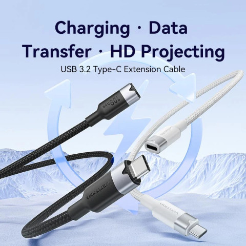 Кабель продовжувач USB 3.2 Gen2 Type-C M-F 1.0 м 100W 10Gbps 4K60HZ Vention