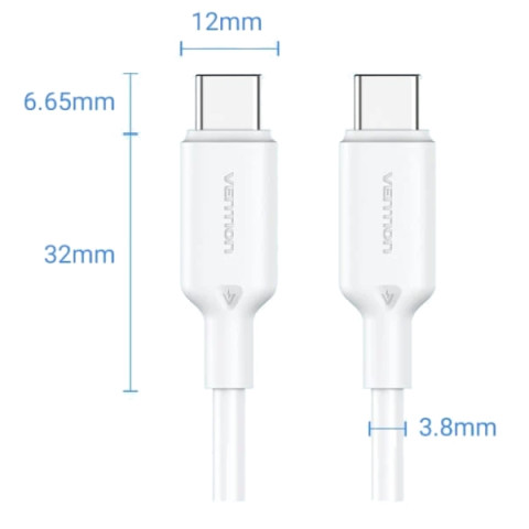 Кабель USB 2.0 Type-C M-M, 1.0 м 60W White Nickel-Plated Vention