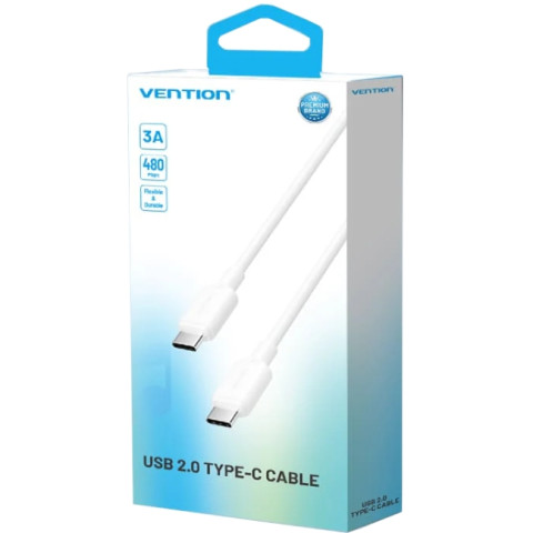 Кабель USB 2.0 Type-C M-M, 1.0 м 60W White Nickel-Plated Vention