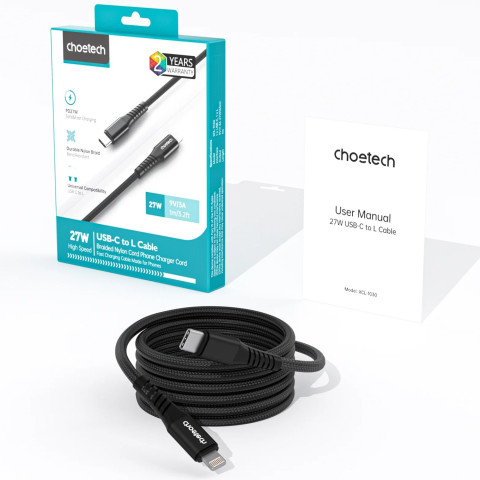 Кабель USB 3.1 Type-C M-Lightning M, 1.0м, чорний, 27W PD, Choetech