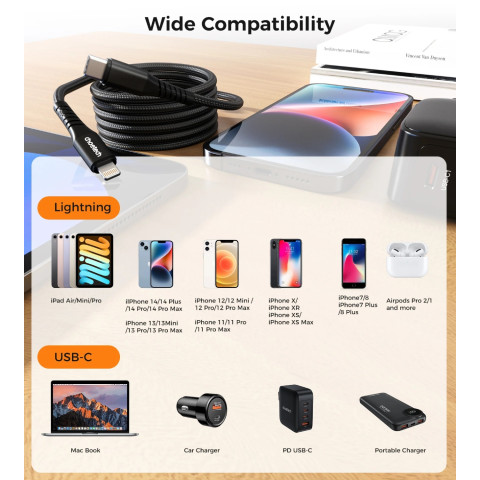 Кабель USB 3.1 Type-C M-Lightning M, 1.0м, чорний, 27W PD, Choetech