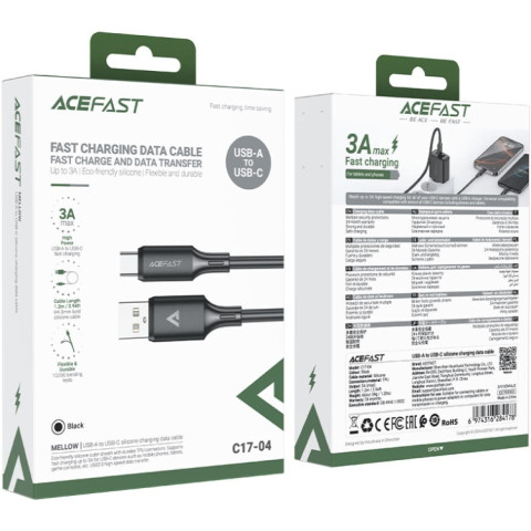 Кабель USB 2.0 AM-Type-C M, 1.2 м, 60W silicone C17-04 Black Acefast