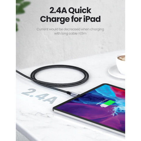 Кабель USB 2.0 AM-Lightning M, 2 м, 2.4A, Чорний, US199 UGREEN