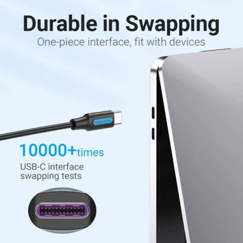 Кабель USB 2.0 Type-C M-M, 1 м, 100W Чорний, Vention