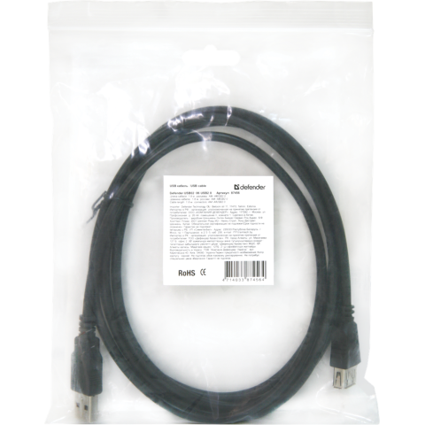 Кабель продовжувач USB 2.0 AM-AF, 1.8 м чорний USB02-06 Defender