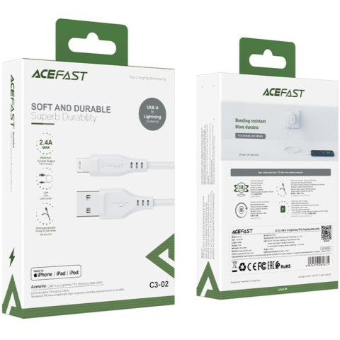 Кабель USB 2.0 AM-Lighting, 1,2 м, 2,4A, TPE C3-02 White Acefast