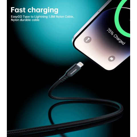 Кабель USB 3.1 Type-C M-Lightning M, 1.8м, чорний, 20W, MFi PD, обплетення, чорний Choetech