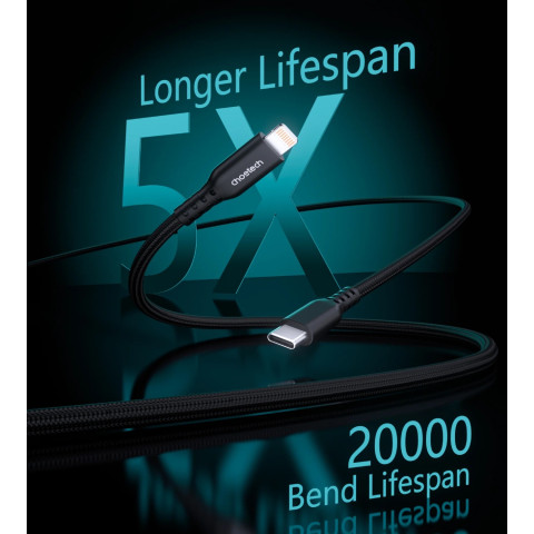 Кабель USB 3.1 Type-C M-Lightning M, 1.8м, чорний, 20W, MFi PD, обплетення, чорний Choetech