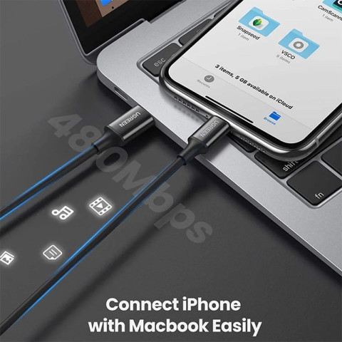 Кабель USB 2.0 Type-C M-Lightning M, 1 м, 3A, Nickel Plating ABS Shell Чорний, US171 UGREEN
