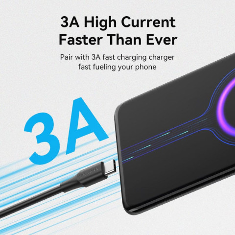 Кабель USB 2.0 AM-Type-C M, 3.0 м, 60W PVC чорний Vention