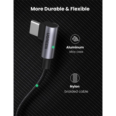 Кабель USB 2.0 Type-C M-M, 2 м, 90°, 100W Косм. Сірий US335 UGREEN