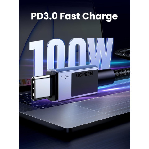 Кабель USB 2.0 Type-C M-M, 3 м, 100W （480Mbps）Сірий, L512 UGREEN