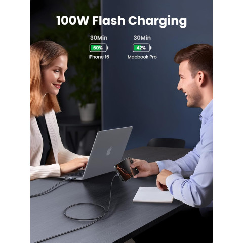 Кабель USB 2.0 Type-C M-M, 3 м, 100W （480Mbps）Сірий, L512 UGREEN