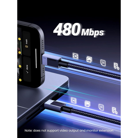 Кабель USB 2.0 Type-C M-M, 3 м, 100W （480Mbps）Сірий, L512 UGREEN