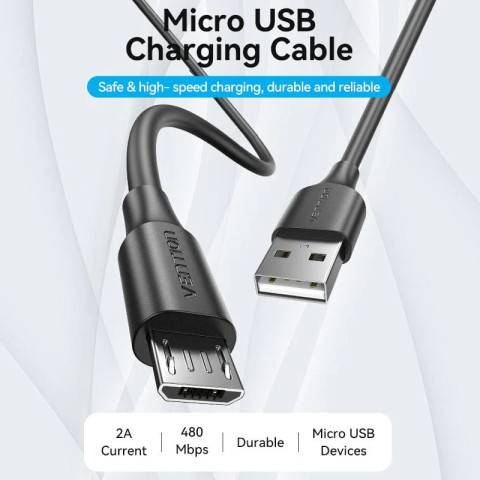 Кабель USB 2.0 AM-micro BM 1.0м Black Vention