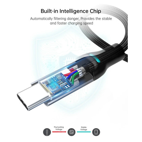 Кабель USB 2.0 Type-C M-M, 1.8 м, 100W, обплетення, PD, чорний Choetech