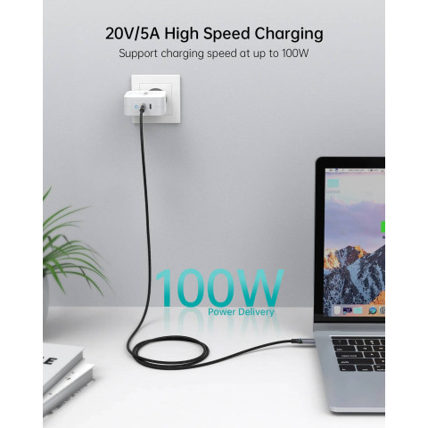 Кабель USB 2.0 Type-C M-M, 1.8 м, 100W, обплетення, PD, чорний Choetech