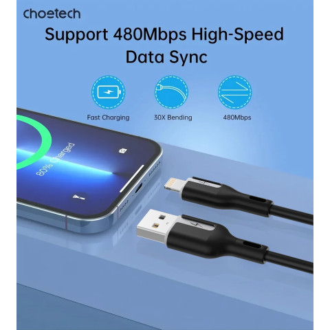 Кабель USB 2.0 AM-Lightning M, 1.0м, чорний Choetech