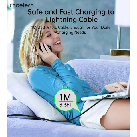Кабель USB 2.0 AM-Lightning M, 1.0м, чорний Choetech
