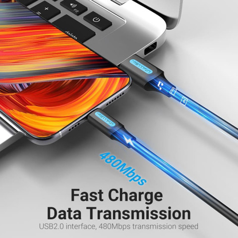 Кабель USB 2.0 AM-Type-C M, 0.5 м, 100W PVC чорний Vention