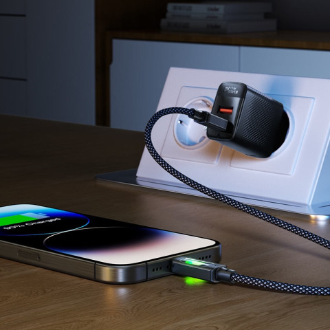 Кабель USB 2.0 AM-Type-C M, 1.2 м, 60W C21-04, aluminum alloy, color indicator, Black Acefast
