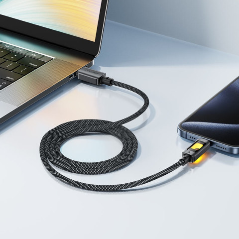 Кабель USB 2.0 Type-C M-M, 1.2 м 60W C21-03, aluminum alloy, color indicator, Black Acefast