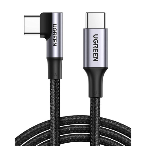 Кабель USB 2.0 Type-C M-M, 2 м, 90°, 100W Чорний, Aluminium Braid US334 UGREEN