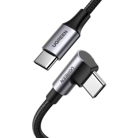 Кабель USB 2.0 Type-C M-M, 2 м, 90°, 100W Чорний, Aluminium Braid US334 UGREEN