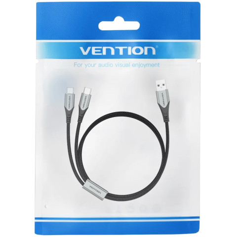 Кабель USB 2.0 AM - 2хType-C M, 1.0 м Y-Splitter Charging Cable 2.4А 480Mbps Aluminum Alloy Vention