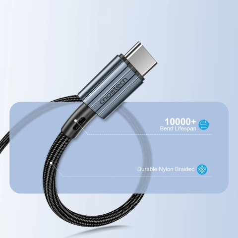 Кабель USB 2.0 Type-C M-M, 1,2 м, 60W обплетення, чорний Choetech