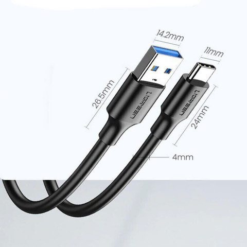 Кабель USB 3.0 AM-Type-C M, 2 м, 60W Nickel Plating Aluminum Braid Чорний, US184 UGREEN