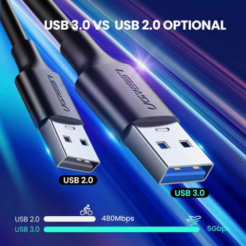 Кабель USB 3.0 AM-Type-C M, 2 м, 60W Nickel Plating Aluminum Braid Чорний, US184 UGREEN