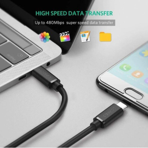 Кабель USB 2.0 Type-C M-M, 2 м, 60W Чорний, Cable Nickel Plating US286 UGREEN