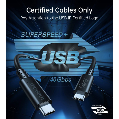 Кабель USB 4.0 Thunderbolt Type-C M-M, 0,8 м, 240W Gen 3, 40Gbps 8K@60Hz Choetech