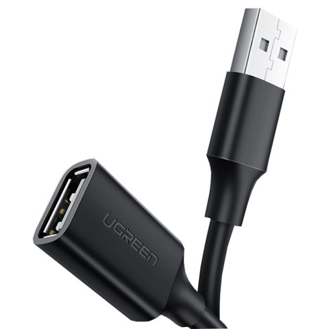 Кабель продовжувач USB 2.0 AM-AF, 3м, Nickel Plating Extension Cable Чорний, US103 UGREEN