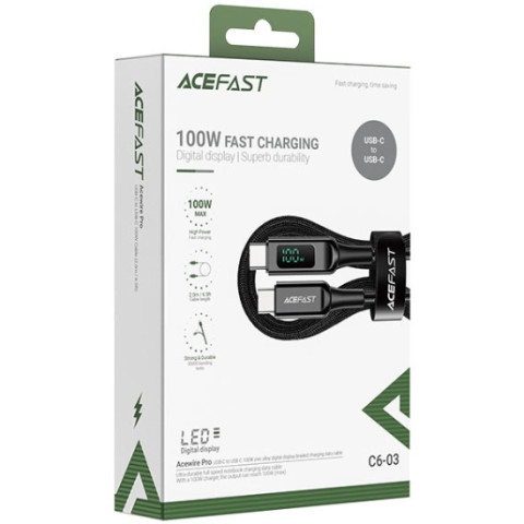 Кабель USB 2.0 Type-C M-M, 2 м, 100W, with display, C6-03 Acefast