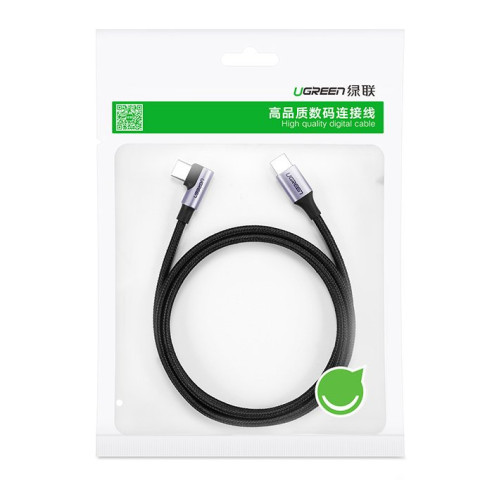 Кабель USB 2.0 Type-C M-M, 3 м, 90°, 60W Чорний, US255 UGREEN
