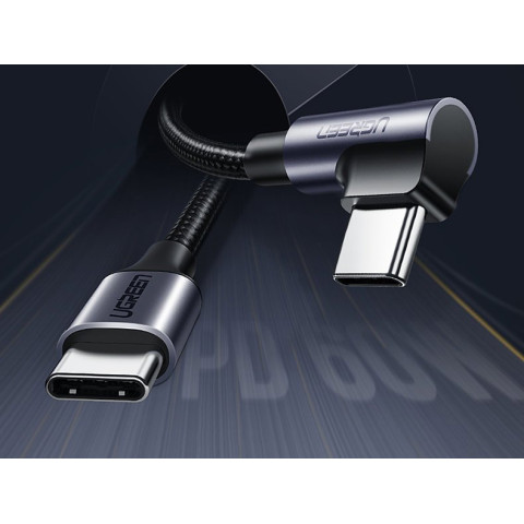 Кабель USB 2.0 Type-C M-M, 3 м, 90°, 60W Чорний, US255 UGREEN
