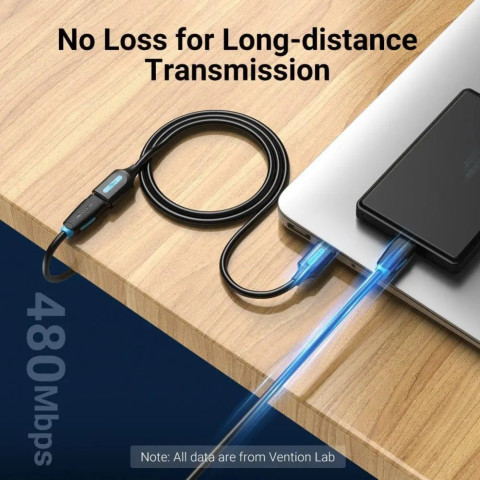 Кабель продовжувач USB 2.0 M - USB 2.0 F 1.5м, PVC Type чорний, Vention