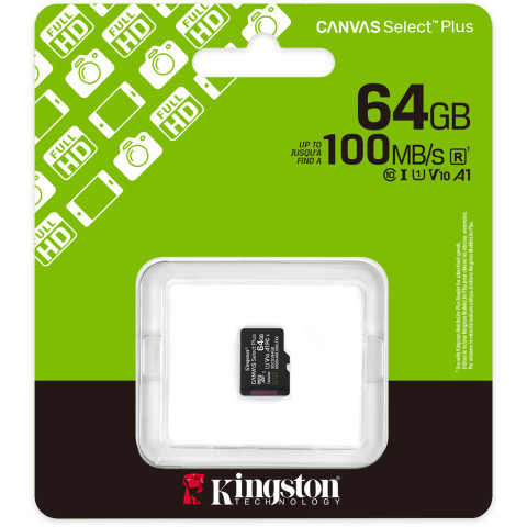 Memory card microSDXC 64Gb Kingston Canvas Select Plus Gen3 A1 C10, Retail