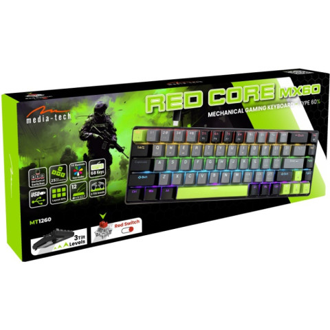 Клавіатура ігрова механічна Media-Tech MT1260 RED CORE MX60, Anti-Ghosting, 68кл, PC/Mac