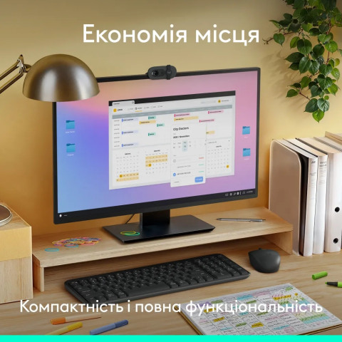 Клавіатура бездротова LOGITECH K250 UKR, 2.4GHZ/BT, Graphite