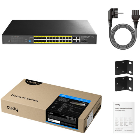 Комутатор Cudy GS1028EPS2, 24-Port Gigabit Light Managed PoE+ Switch with 2 SFP 300W